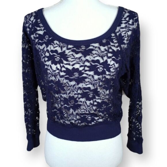DOLLED UP DARK BLUE LACE CROP TOP SZ.S EUC - Picture 1 of 5